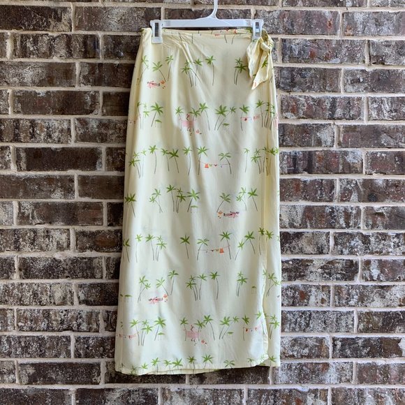 Women's Wrap Skirt Cover Up Yellow Beach Print - Picture 1 of 10